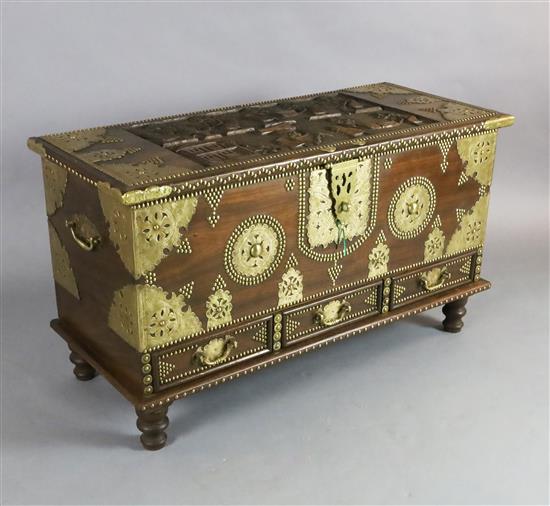 A brass mounted hardwood Zanzibar chest, 3ft 6in.